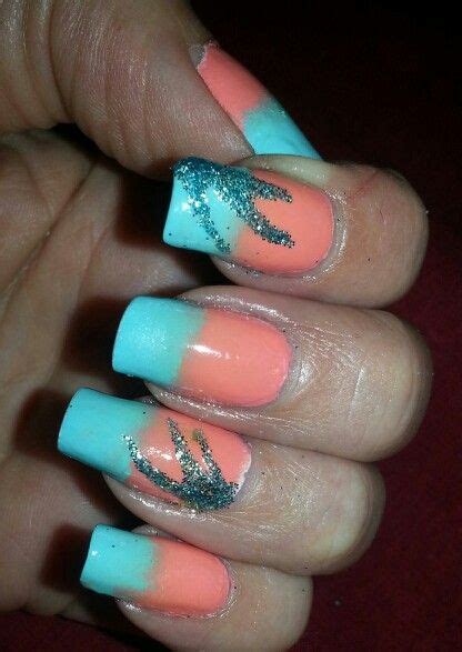 Coral And Turquoise Nail Art April 6th 2014 Turquoise Nails Turquoise Nail Art Nail Art