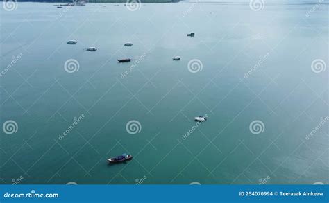 Aerial View From Drones Of Fishing Boats In The Tropical Sea A Lot Of