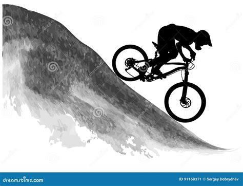 Silhouette Of A Cyclist Riding A Mountain Bike Stock Illustration