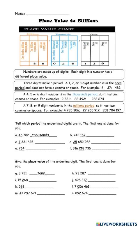 Place Value Worksheet Up To 10 Million Worksheets Library