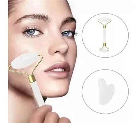 Rolo Massageador Facial Pedra Jade Anti Rugas Gua Sha Cor Branco