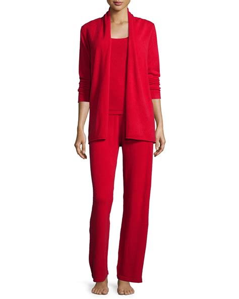 Neiman Marcus Cashmere Collection 3 Piece Cashmere Lounge Set In Red Lyst