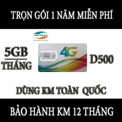 SIM VIETTEL 4G D500 D500U D900 trọn gói 1 năm không nạp tiền Tặng que