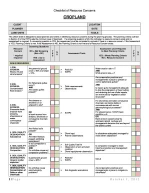 Fillable Online Nrcs Usda Checklist Of Resource Concerns Natural