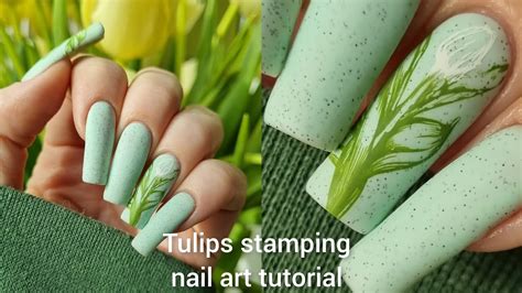 Tulips Stamping Nail Art Tutorial On Natural Long Nails 🌷 Youtube