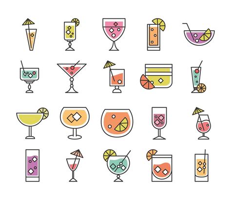 Cocktail Icon Liquor Refreshing Alcohol Glass Cups Iced Drinks Icons