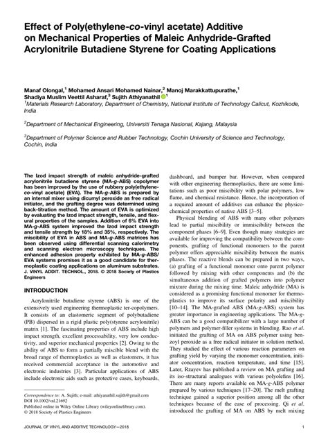 Pdf Effect Of Polyethylene‐co‐vinyl Acetate Additive On Mechanical