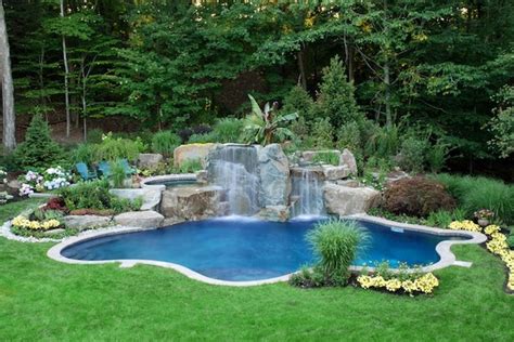 Natural Backyard Swimming Pool Waterfall Design- Bergen County NJ ...