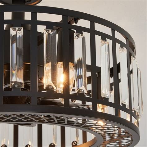 18 in. Modern Industrial Drum Fandelier Black Flush Mount Ceiling Light ...