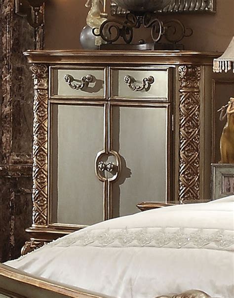 Acme Vendome Bedroom Set Bone Vinyl Gold Patina Q Bed Set At