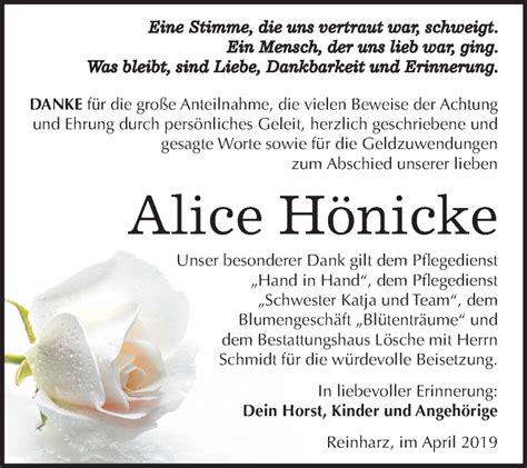 Traueranzeigen Von Alice H Nicke Abschied Nehmen De