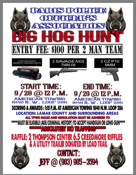 Paris Police Officers Association Big Hog Hunt Set For Sept 28