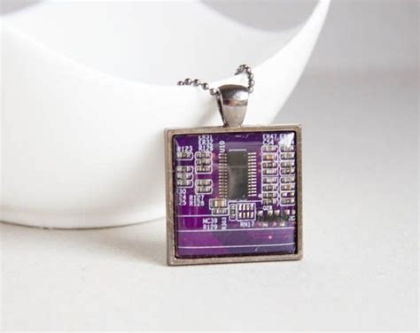 Techie Necklace Circuit Board Necklace Geeky Square Necklace Recycled