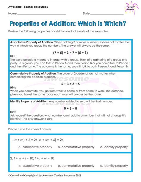 Properties Of Addition Which Is Which Worksheet Properties Of