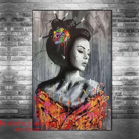 Japanese Woman Graffiti Art on the Wall Art s and Prints Woman Street ...