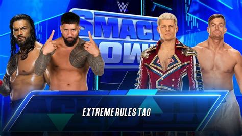 Roman Reigns Jey Uso Vs Cody Rhodes Grayson Waller Smackdown Wwe