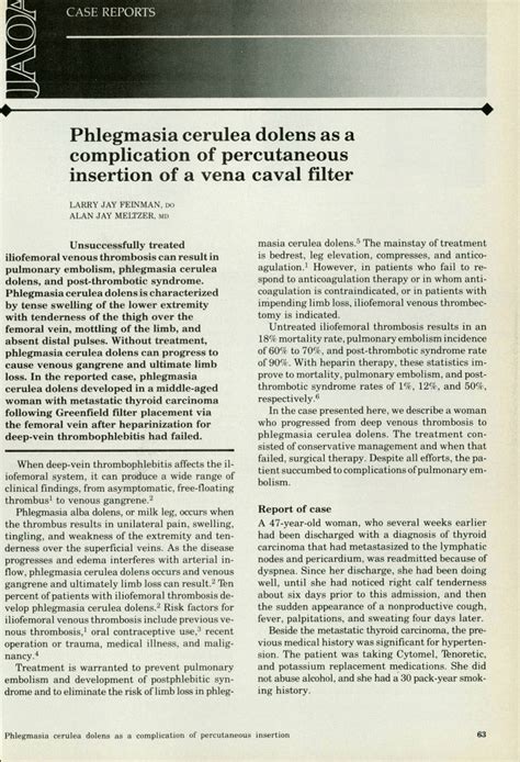 Pdf Phlegmasia Cerulea Dolens As A Complication Of Percutaneous