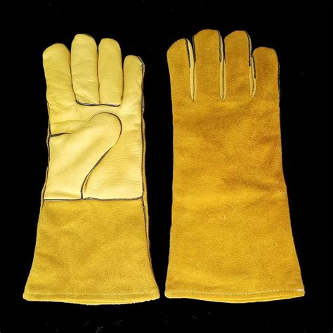 Cowhide And Yellow Cow Splie Custom Welding Hande Leather Gloves