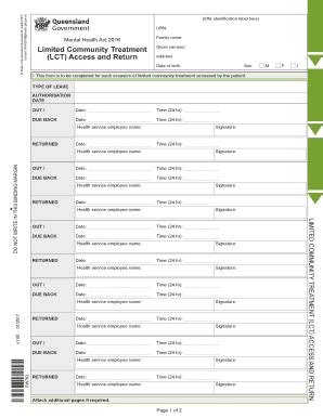 Fillable Online Health Qld Gov Limited Community Treatment Lct Access