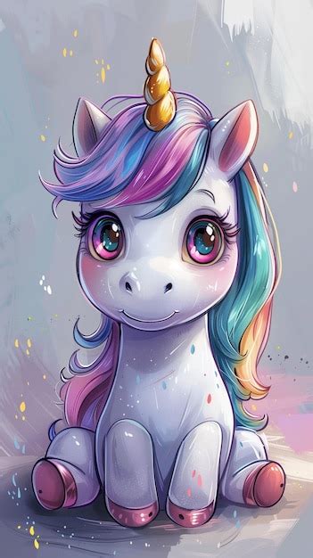 Ilustración de dibujos animados de un unicornio bebé con melena y cola