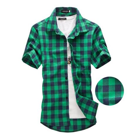 Red And Black Checkered Shirt Shirt Men Rock Style Fashion Short Sleeve