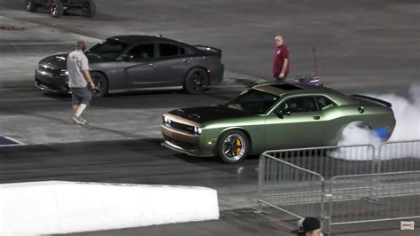 Chevy Camaro Ss Drags Dodge Charger Srt Hellcat Wheelslip Galore