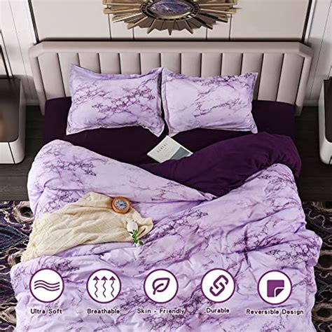 COMSLE Purple Duvet Cover Set 3 Pieces Marble Printed Duvet Cover