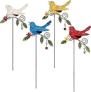 WKHOMEDECO 4 Pack Birds Metal Decorative Garden Stakes 14 2 Inch