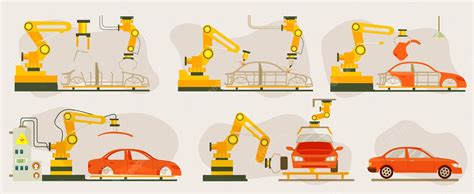 Línea De Montaje Automotriz Robótica Inteligente Vector Premium