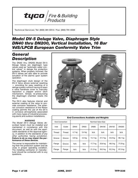 Pdf Model Dv Deluge Valve Diaphragm Style Dn Thru Dn