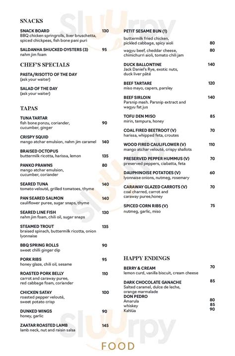 The Piano Bar Cape Town menù Cape Town Central Main Menu Sluurpy