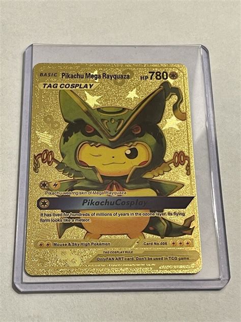 Mavin RARE Pokemon Pikachu Mega Rayquaza Tag Cosplay Gold Foil Card