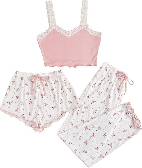 Milumia Women S Piece Pajama Sets Floral Lace Bow Front Cami Top And