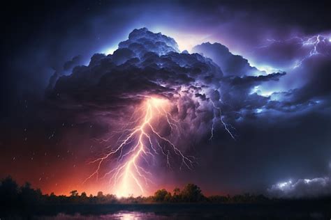 Premium Photo | A lightning storm with a dark sky and clouds