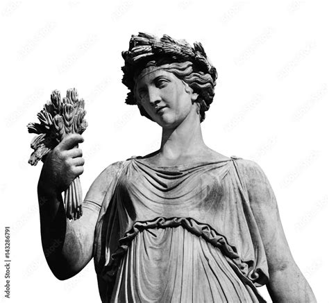 Classical roman or greek goddess statue (isolated on white background ...