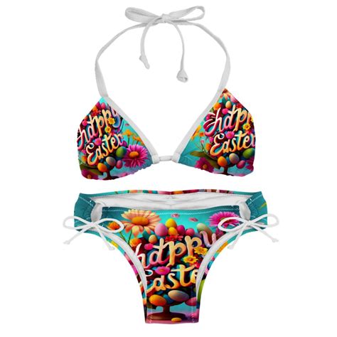 Easter Font Swim Suit Bikini Sets With Detachable Sponge Adjustable