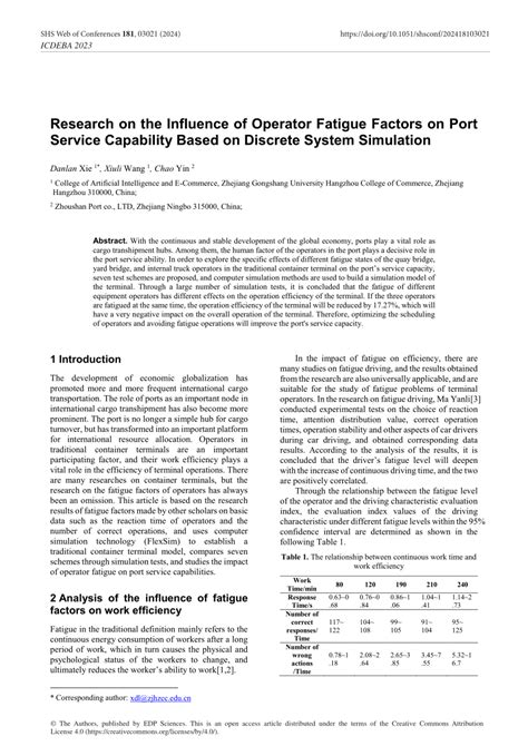 PDF Research On The Influence Of Operator Fatigue Factors On Port