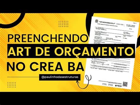 Como Preencher Uma Art De Or Amento No Crea Ba Youtube