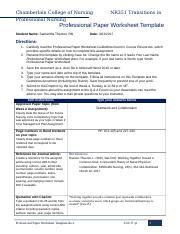 Thacker Professional Paper Worksheet Docx Chamberlain College Of