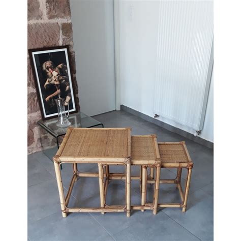 Tables Gigognes Vintage En Rotin Des Ann Es