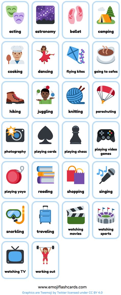 English Hobbies Flashcards Flashcards Study Flashcards Printable