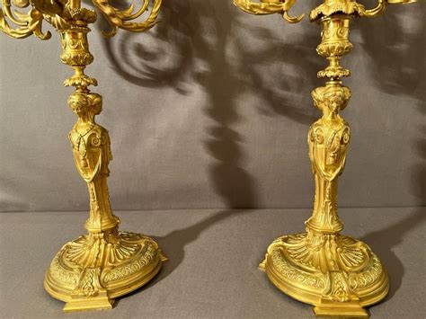 Pair Of Important Candelabras In Gilt Bronze Louis XVI Style From The