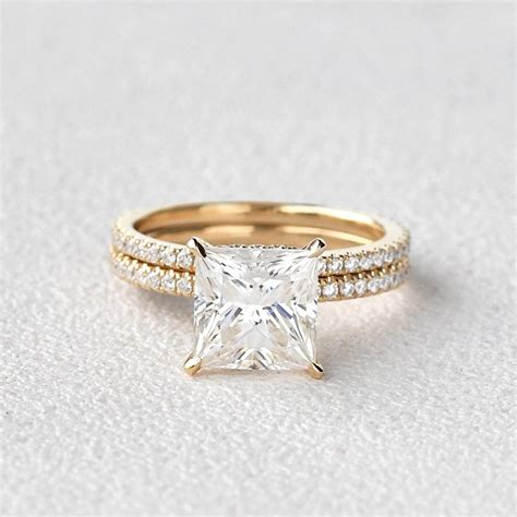 Princess Cut Moissanite Engagement Ring Set 2pcs Felicegals