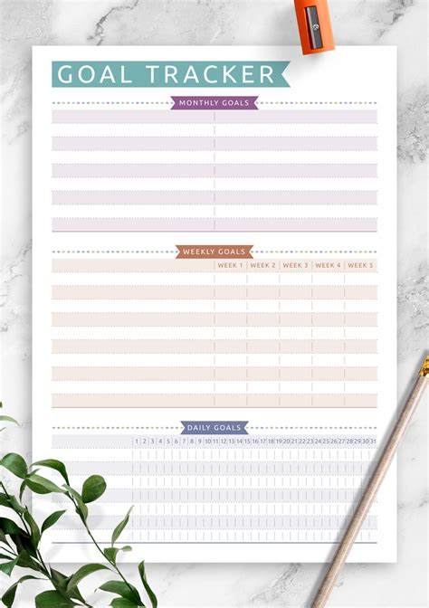 Paper Instant Download Goal Planner Monthly Goal Tracker Printable Goal