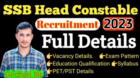 Ssb Head Constable Recruitment Full Details Ssb Hc Recruitment