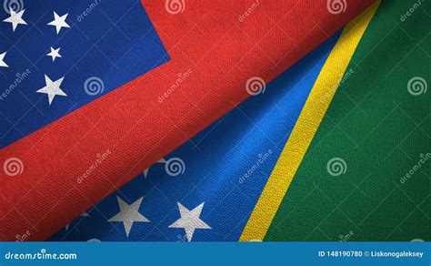 Samoa And Solomon Islands Two Flags Textile Cloth Fabric Texture Stock