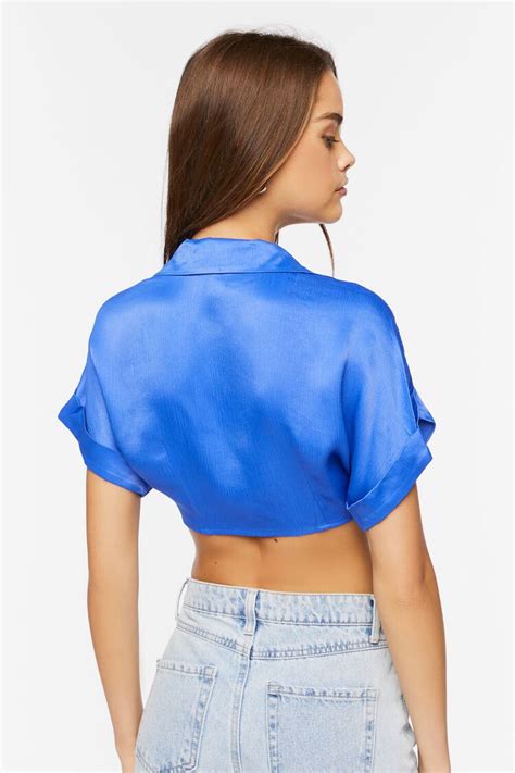 Satin Tie Front Crop Top