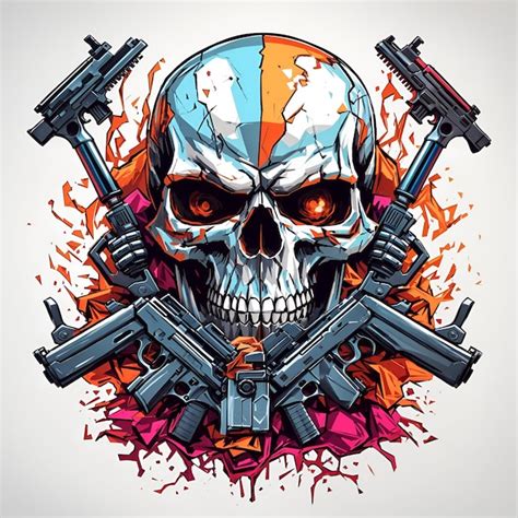 Premium AI Image A Skull With Guns And Colourful Style For Tshirt Design