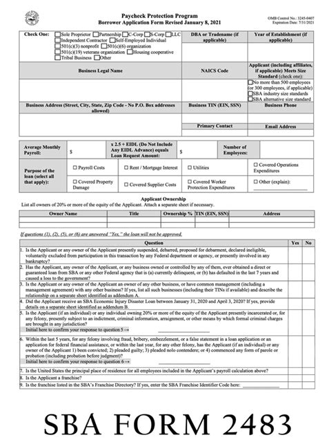 Sba Fillable Form 2483 Printable Forms Free Online