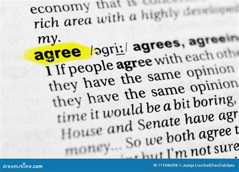 Highlighted English Word `agree` and Its Definition in the Dictionary ...